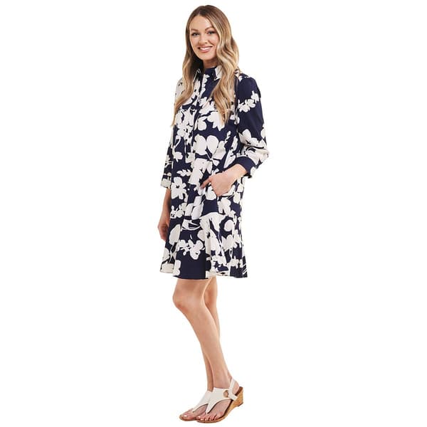 Womens Emma & Michele Long Sleeve Floral Ruffle Hem Shirtdress