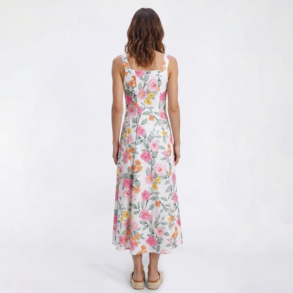 Womens Absolutely Famous Sleeveless Square Neck Floral Midi Dress