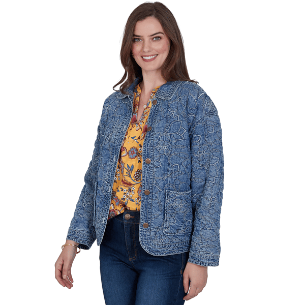 Petite Ruby Rd. Game of Luxe Quilted Floral Denim Jacket