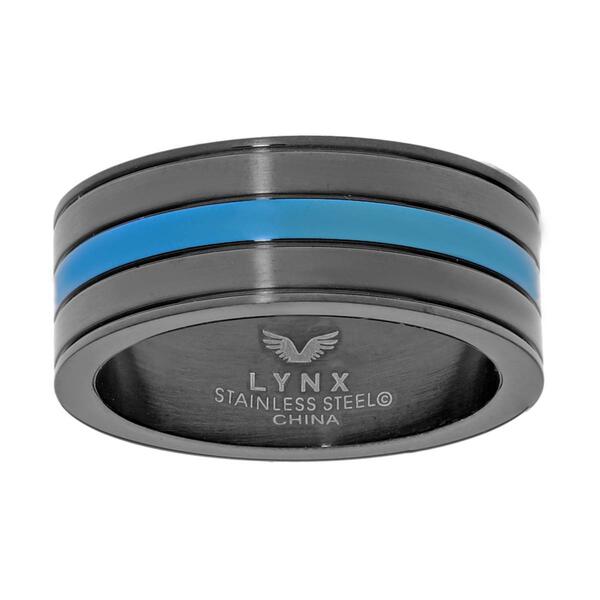 Mens Lynx Stainless Steel Thin Blue Line Ring - image 