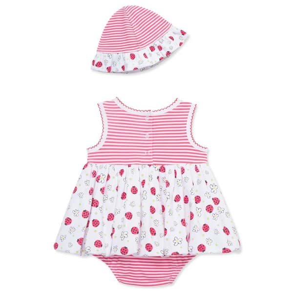Baby Girl &#40;3-12M&#41; Little Me&#174; Ladybug Stripe Bodysuit Dress w/ Hat