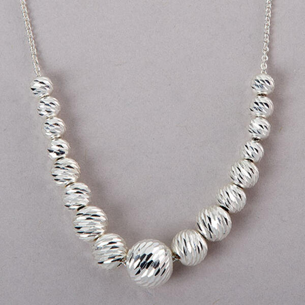 Sterling Silver Graduated Diamond Cut Necklace - image 