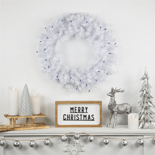 Northlight Pre-Lit Woodbury Pine Blue Lights Christmas Wreath