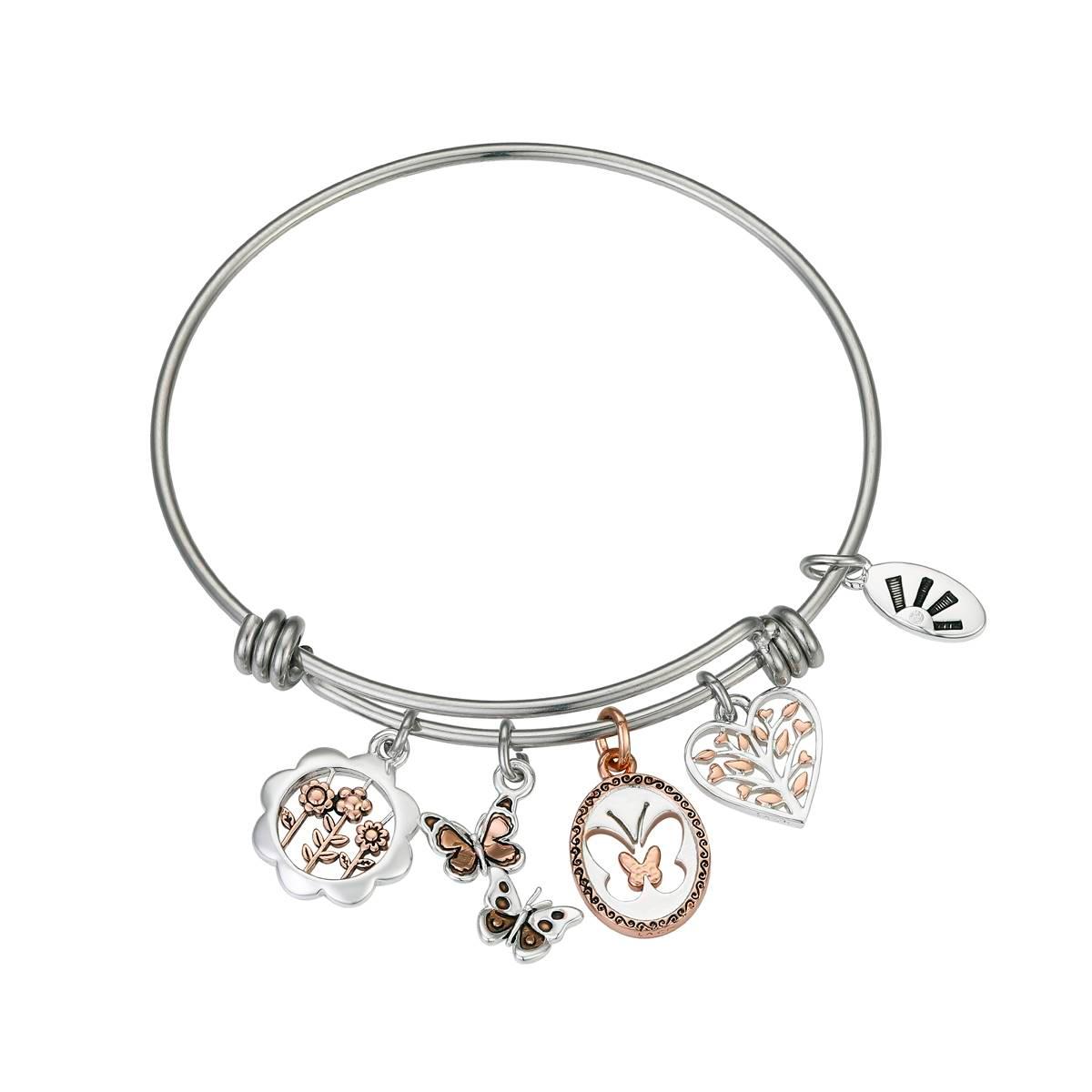 Shine Sisters Forever Butterfly & Flowers Bangle Bracelet