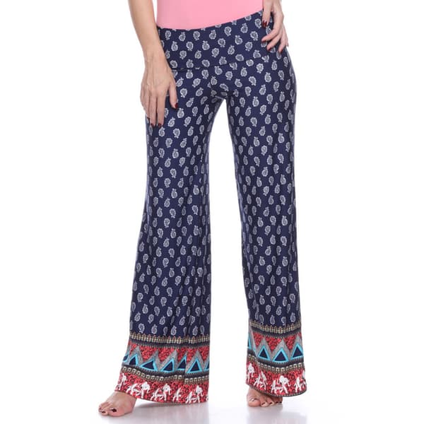 Womens White Mark Print Palazzo Pants - Navy - image 