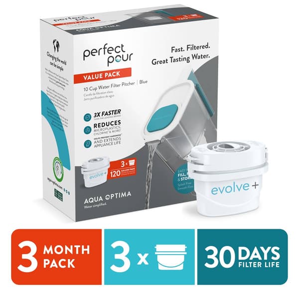 Aqua Optima Large Water Filter Pitcher w/ 3 Evolve+ Water Filters