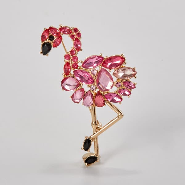 Napier Gold-Tone & Pink Stone Flamingo Pin - image 