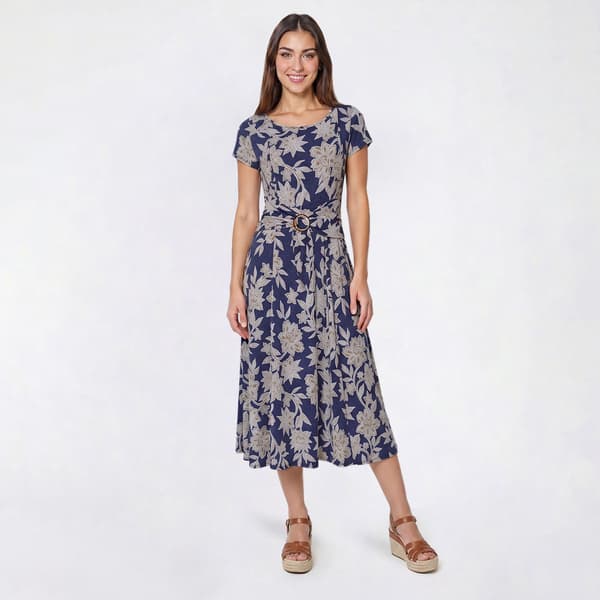 Womens Perceptions Short Sleeve Floral Midi Dress - image 
