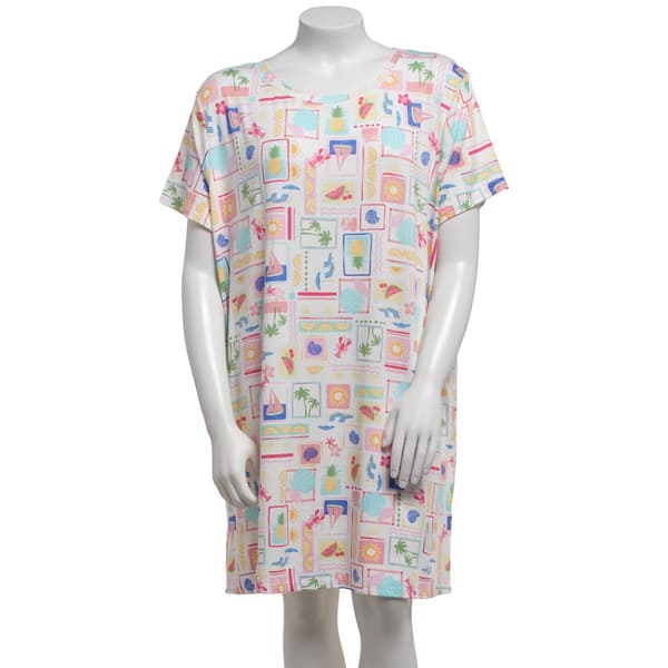 Plus Size Jaclyn Short Sleeve Tropical Scoop Neck Nightshirt - image 