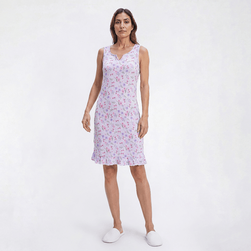 Womens Rene Rofe(R) Sleeveless Floral Crinkle Ruffle Hem Nightshirt - image 