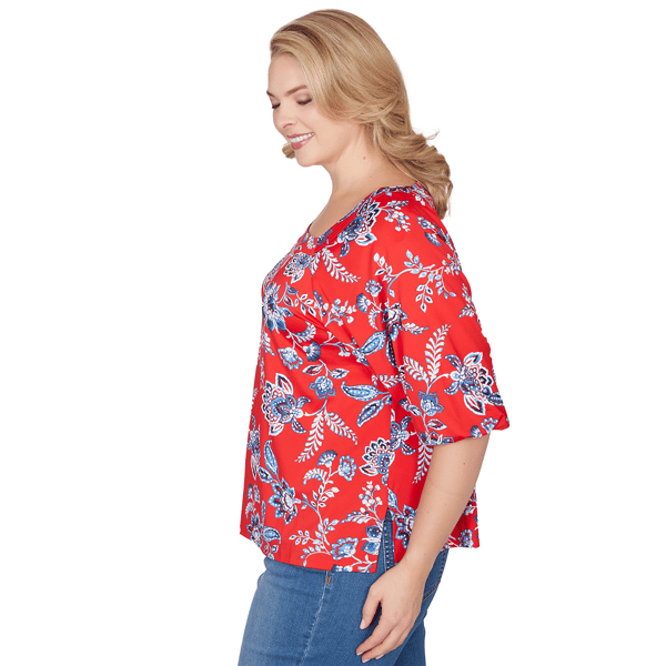 Plus Size Ruby Rd. French Riviera Square Neck Floral Blouse