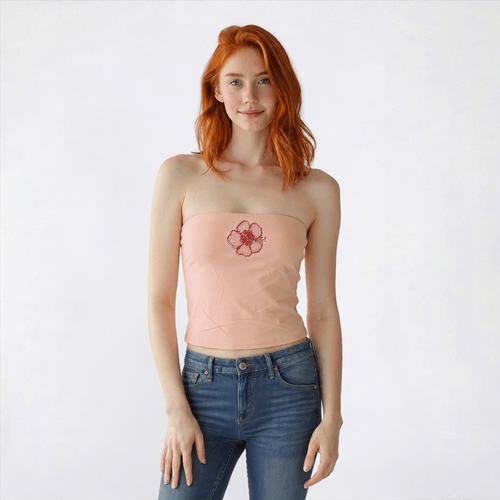 Juniors No Comment Beaded Applique Tube Top - Peach - image 