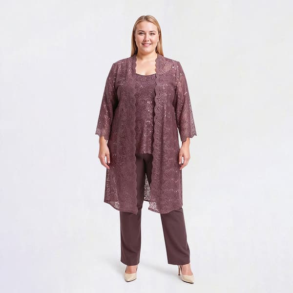 Plus Size R&M Richards 3pc. Lace Duster Pants Set