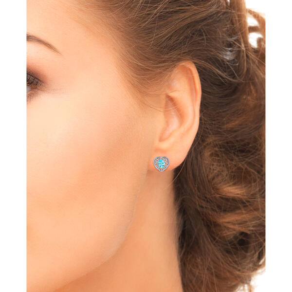 Gianni Argento Sterling Silver Blue Topaz Greek Key Stud Earrings