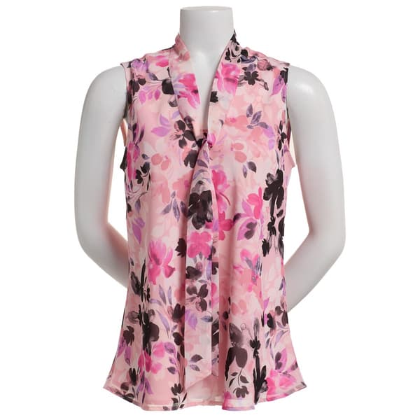 Womens Kasper Sleeveless Tie Front Floral Blouse