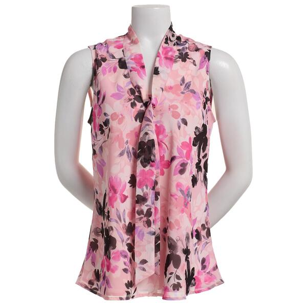 Womens Kasper Sleeveless Tie Front Floral Blouse - image 
