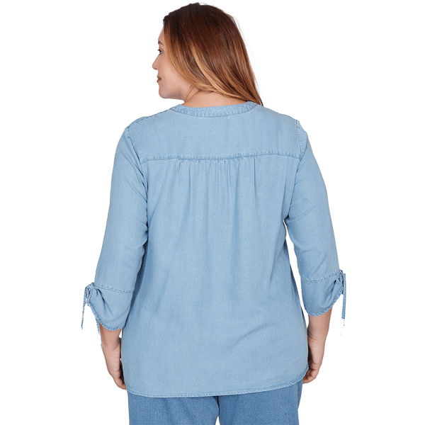 Plus Size Alfred Dunner Austin Floral Denim Tie Sleeve Blouse