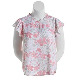 Plus Size Preswick &amp; Moore Pastel Floral Ruffle Sleeve Blouse