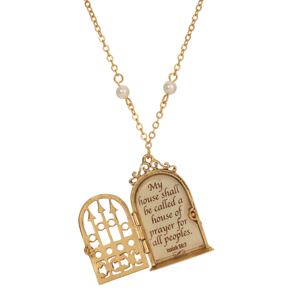 Symbols of Faith Gold Tone My Prayer House Locket Pearl Necklace