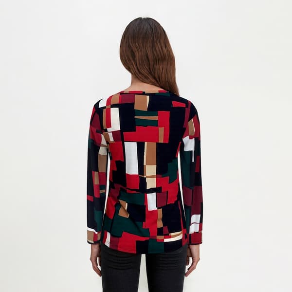 Petite Anne Klein Long Sleeve Colorful Blocks Side Rouched Blouse