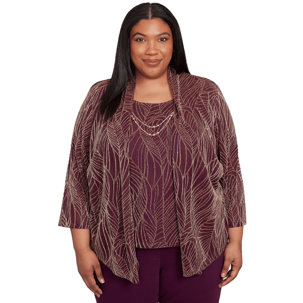 Plus Size Alfred Dunner Urban Legend Leaf Two In One Blouse - image 