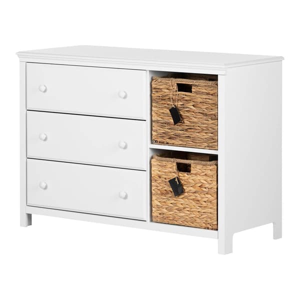 South Shore Cotton Candy Pure White 3-Drawer Dresser w/Baskets