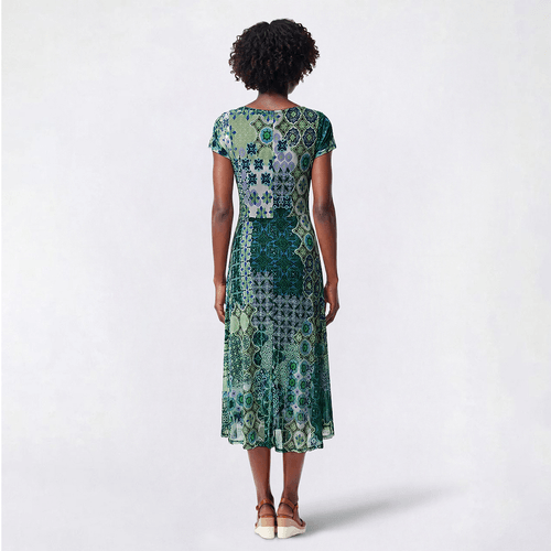 Womens Robbie Bee Short Sleeve Patchwork Midi Dress