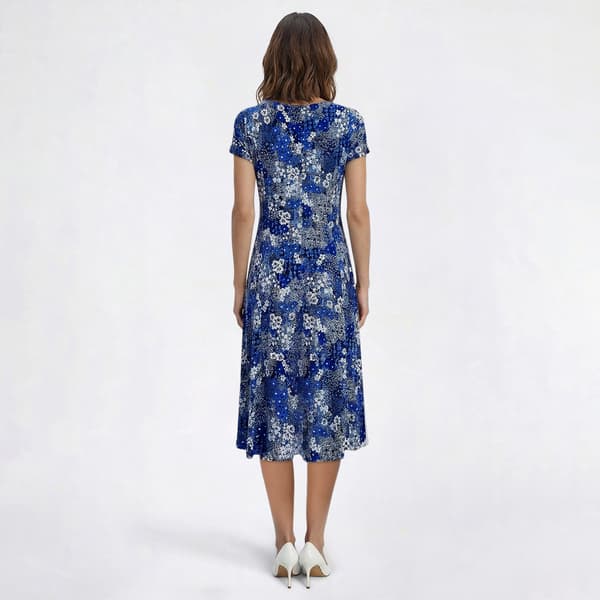 Womens Perceptions Short Sleeve Floral Side Buckle A-Line Dress
