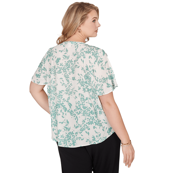 Plus Size Emaline Seabreeze Essence Flutter Sleeve Leaf Blouse