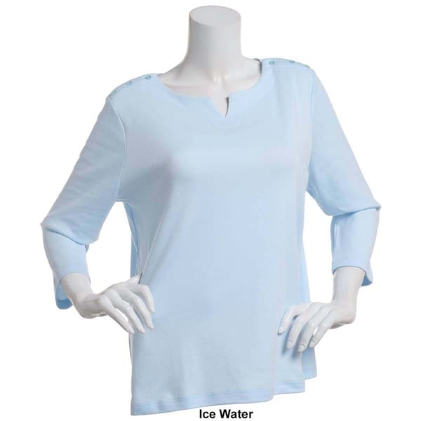 Womens Hasting & Smith 3/4 Sleeve Split Neck Faux Button Tee