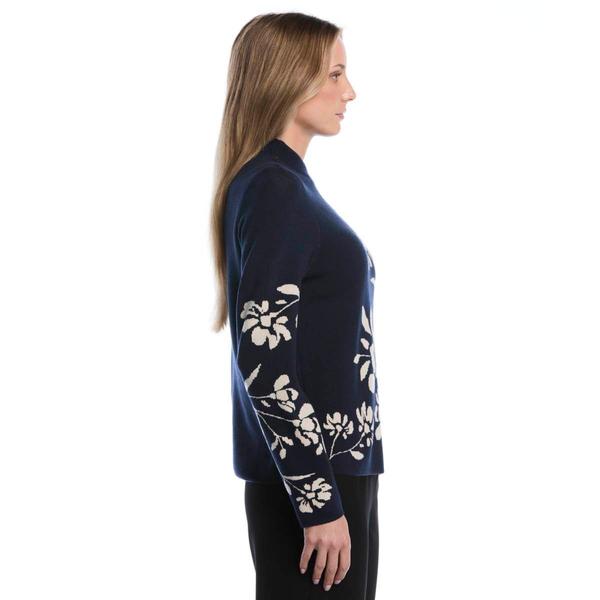 Womens Rafaella® Long Sleeve Floral Jacquard Mock Neck Sweater