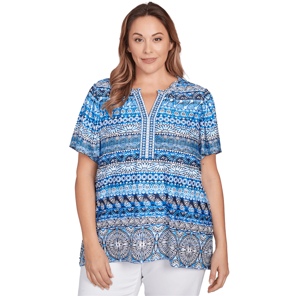 Women''s Ruby Rd. Tinted Tides Motif Stripe Embroidered Puff Prin
