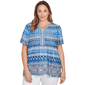 Women''s Ruby Rd. Tinted Tides Motif Stripe Embroidered Puff Prin - image 1