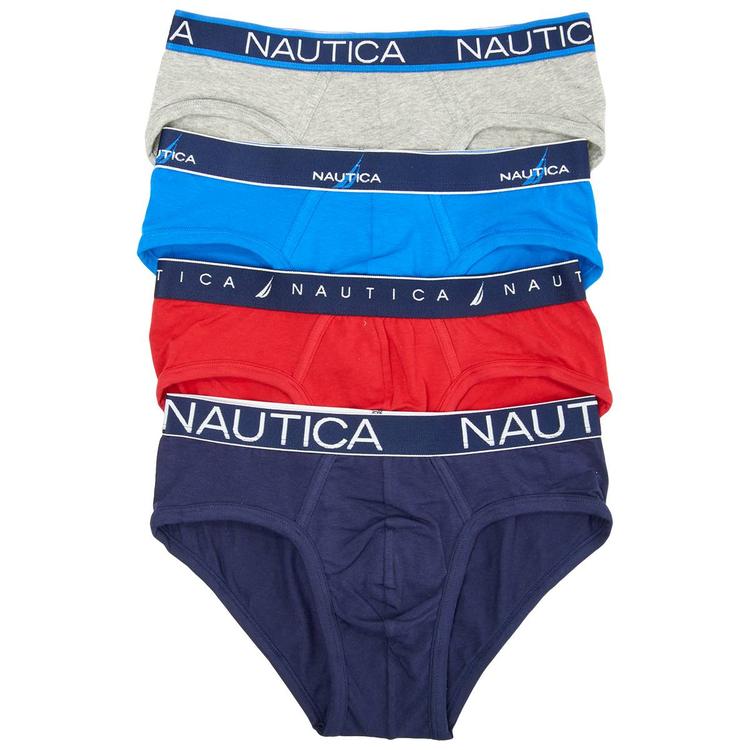 Mens Nautica 4pk Cotton/Stretch Brief - Navy/Blue/Red