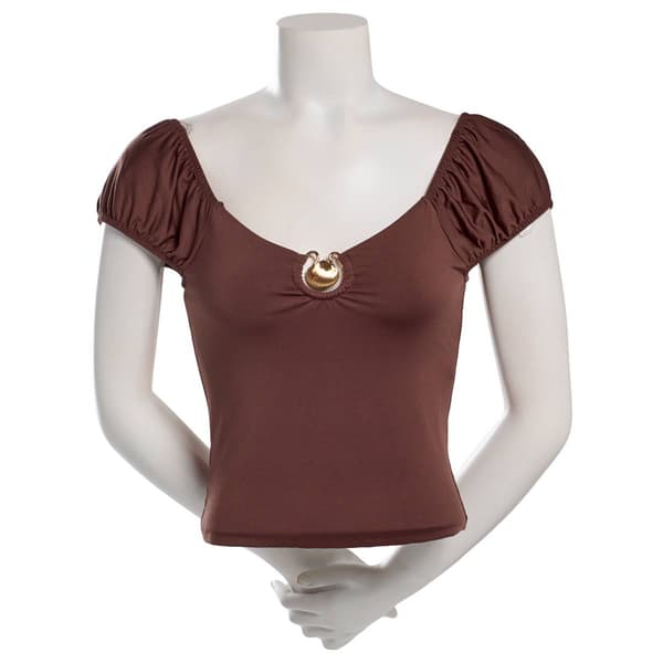 Juniors Derek Heart Fitted V-Neck Puff Sleeve Top w/ Shell