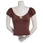 Juniors Derek Heart Fitted V-Neck Puff Sleeve Top w/ Shell - image 1