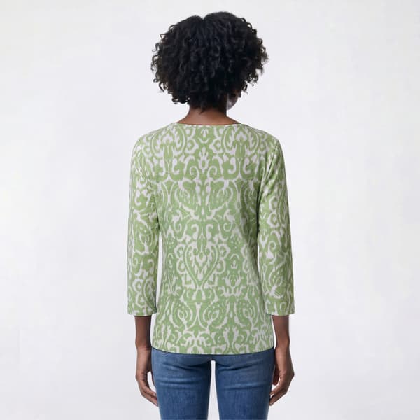 Womens Emily Daniels 3/4 Sleeve Scroll Tonal Jacquard Tee