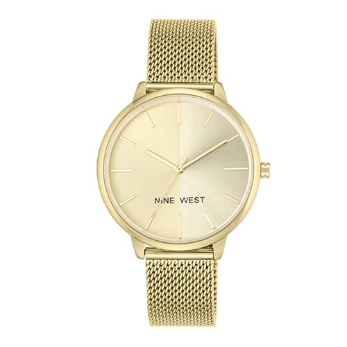 Womens Nine West Gold-Tone Mesh Watch - NW/1980CHGB - image 