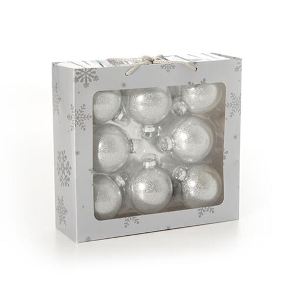 8 Count Silver Glitter Glass Ball Ornaments - image 
