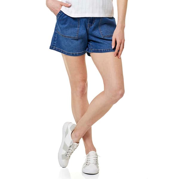 Petite Bleu Denim Porkchop Pocket Denim Shorts - image 