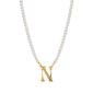 1928 16in. Gold-Tone N Initial Pearl Pendant - image 1