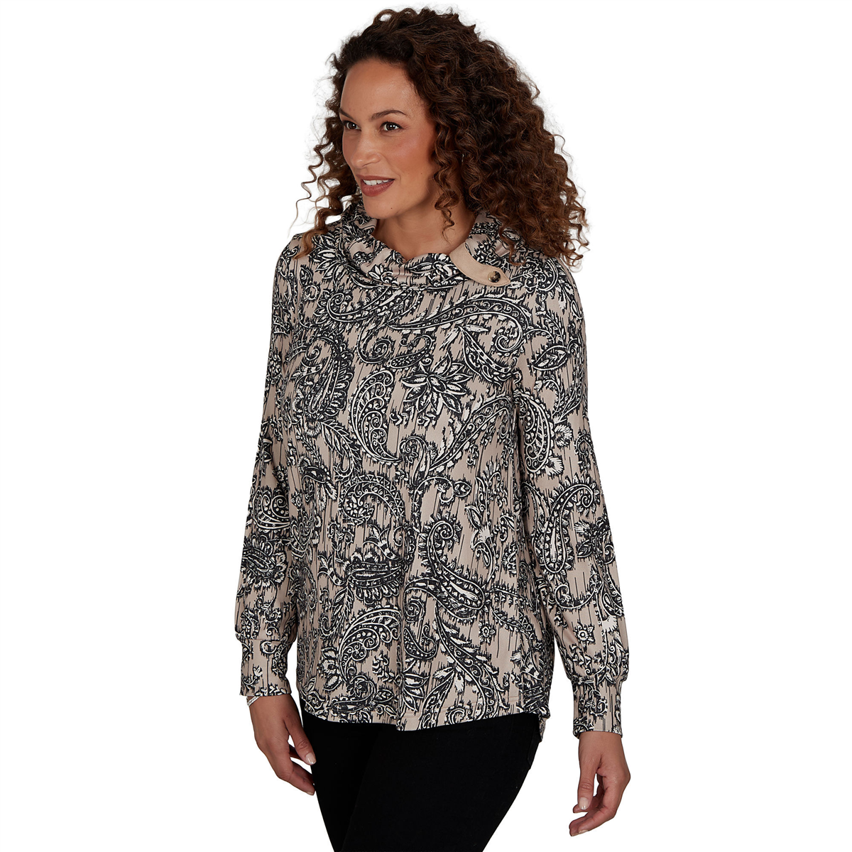 Womens Skye’s the Limit Champagne Holiday Paisley Sweater
