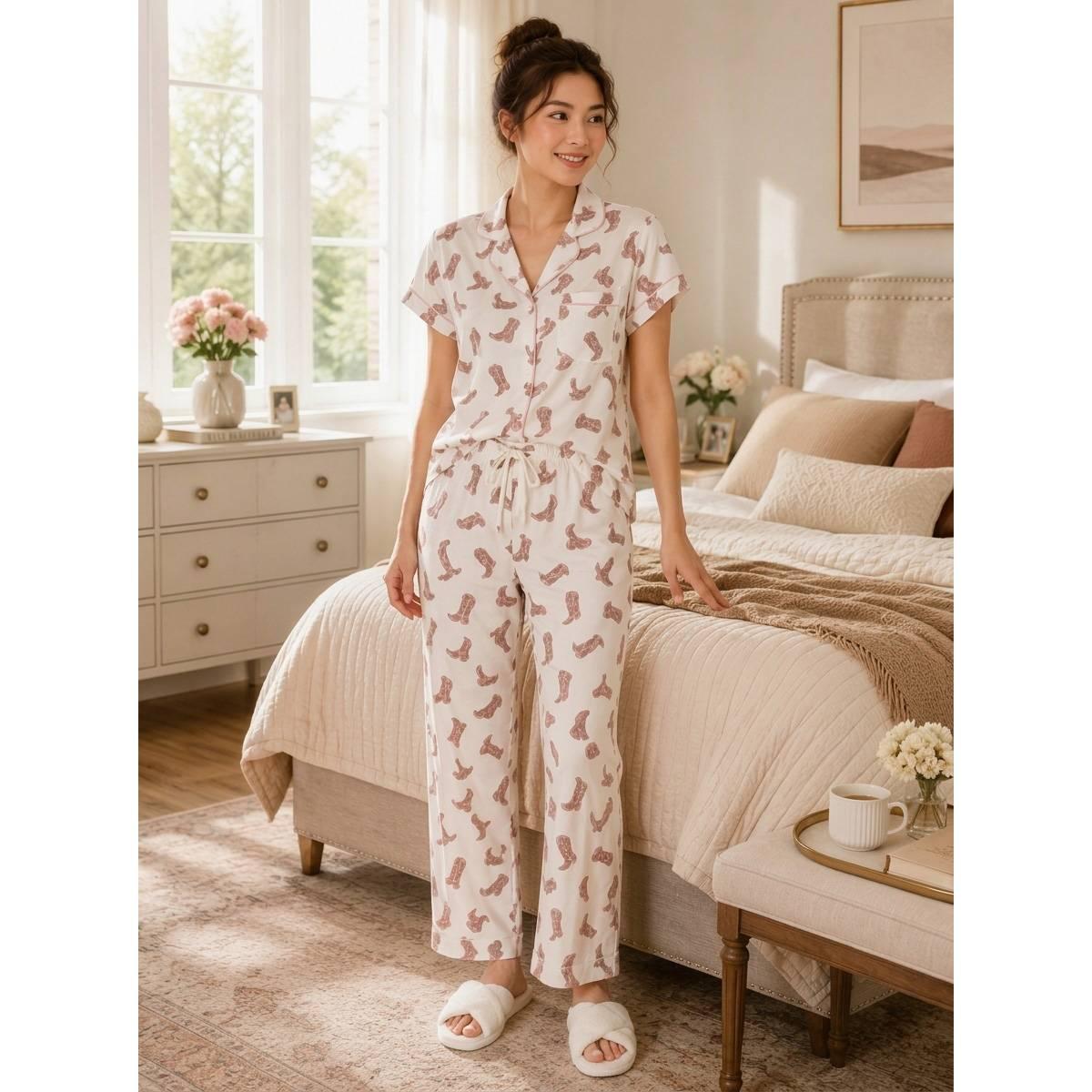 Womens Jessica Simpson Heart & Boots Long Leg Pajama Set