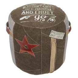 9th & Pike(R) Rustic Brown Canvas Round Pouf Ottoman