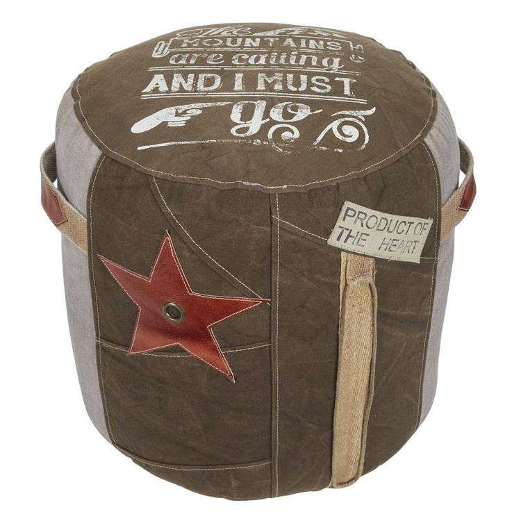 9th & Pike(R) Rustic Brown Canvas Round Pouf Ottoman