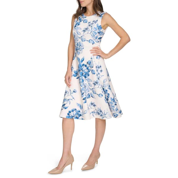 Womens Calvin Klein Sleeveless Floral Scuba A-Line Dress