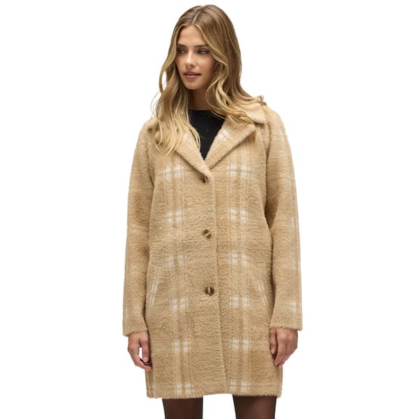 Womens NVLT Notch Collar Single Breasted Coatigan - Camel Plaid - image 