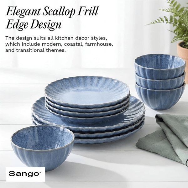 Sango Frill Reactive 12pc. Blue Stoneware Dinnerware Set