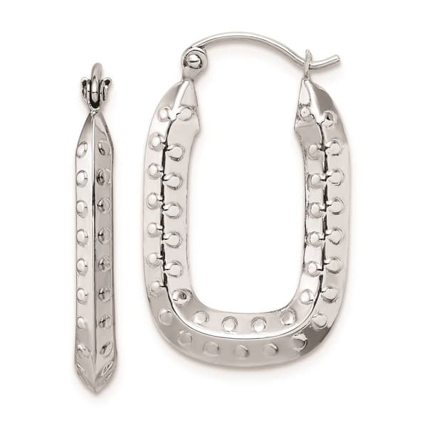 Gold Classics(tm) 10kt.White Gold Textured Rectangle Hoop Earrings - image 