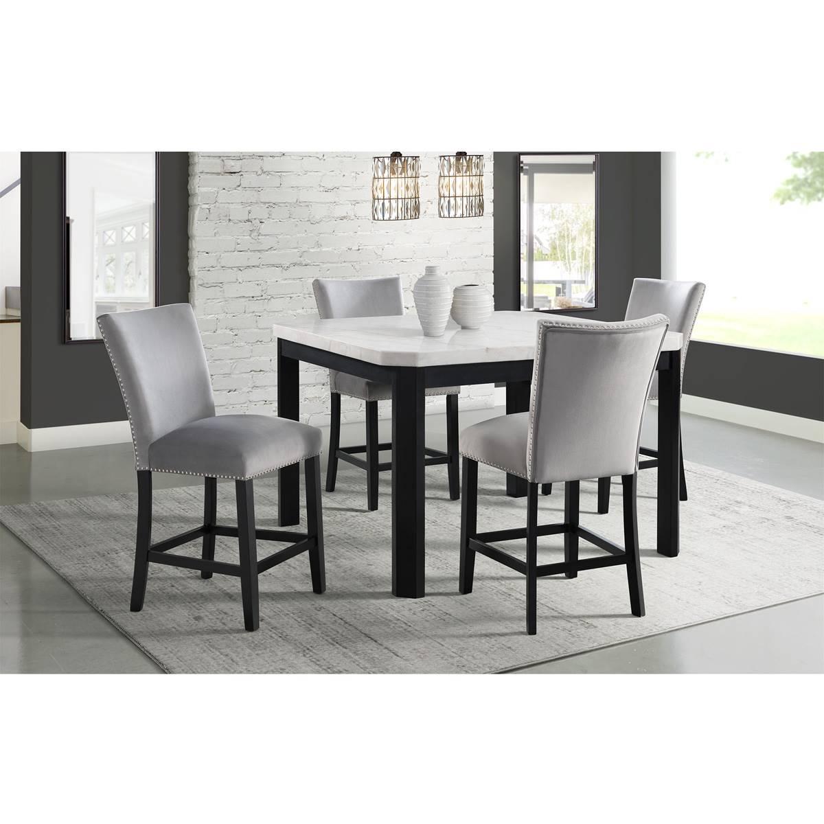 Elements Francesca Grey Velvet Counter Height Chair Set